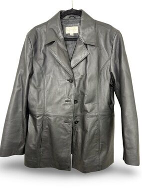 Worthington Black Leather Button-Front Blazer Jacket